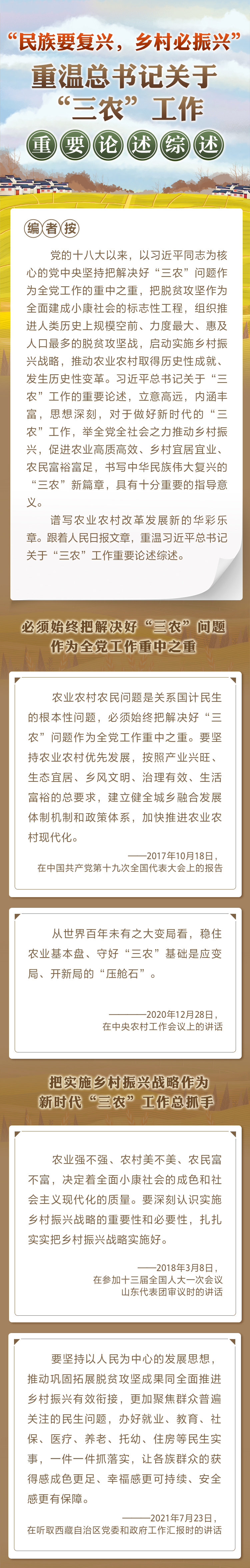 “民族要復(fù)興，鄉(xiāng)村必振興” 重溫總書記關(guān)于“三農(nóng)”工作重要論述綜述
