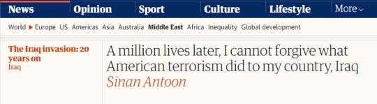 【世界說】伊拉克作家刊文痛斥美國：100萬人喪生，就是美國恐怖主義在伊拉克造成的后果 無法原諒！