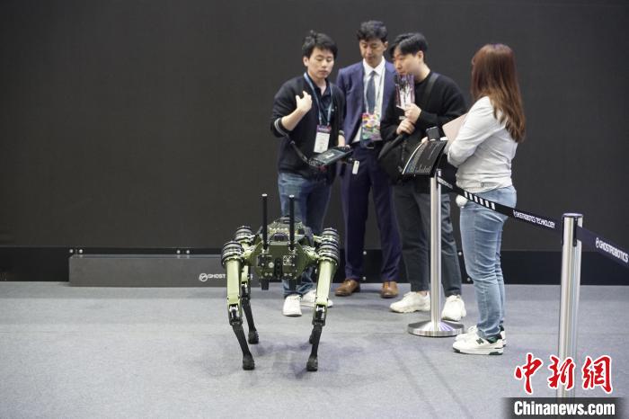 圖為觀眾在展會參觀機器人?！⑿?攝