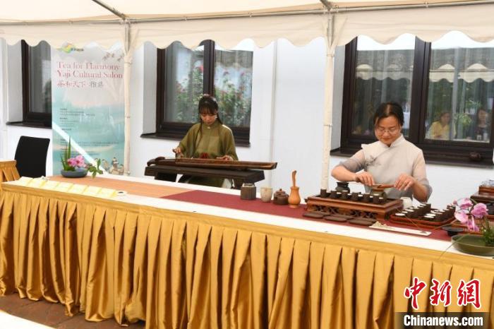 圖為余亞麗茶藝展示，王曉嬋古琴演奏 柏林中國文化中心供圖。