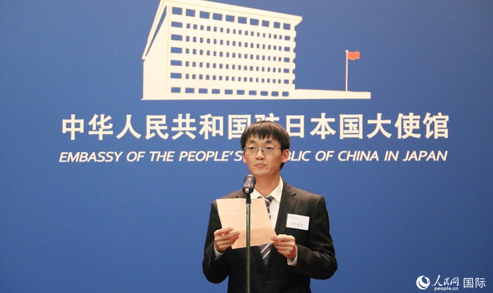 獲獎學(xué)生代表、大阪大學(xué)博士生劉亞飛發(fā)表感言。人民網(wǎng) 許可攝