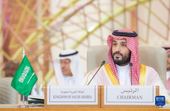 11月10日，在沙特首都利雅得，沙特阿拉伯王儲(chǔ)兼首相穆罕默德·本·薩勒曼在首屆沙特阿拉伯-非洲峰會(huì)上講話。新華社發(fā)（沙特通訊社供圖）