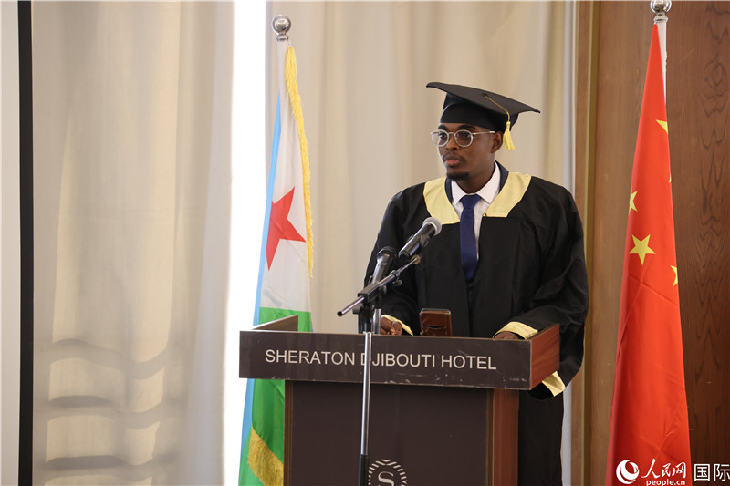 吉布提魯班工坊2023屆畢業(yè)生代表發(fā)言。人民網(wǎng)記者 張志文攝