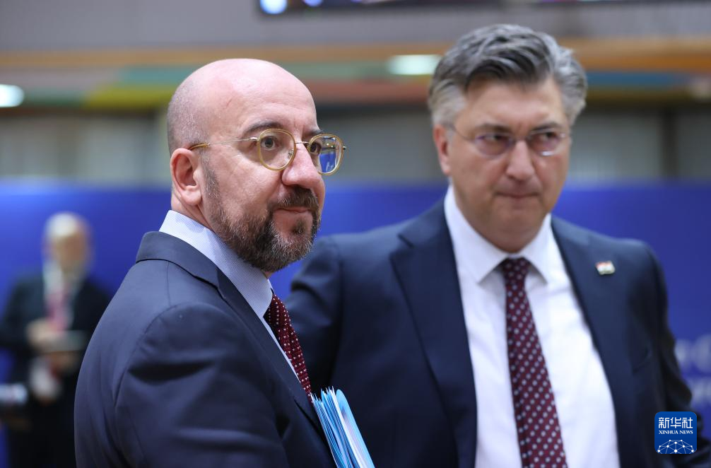 2月1日，歐洲理事會(huì)主席米歇爾（左）出席在比利時(shí)布魯塞爾舉行的歐盟特別峰會(huì)。新華社記者 趙丁喆 攝