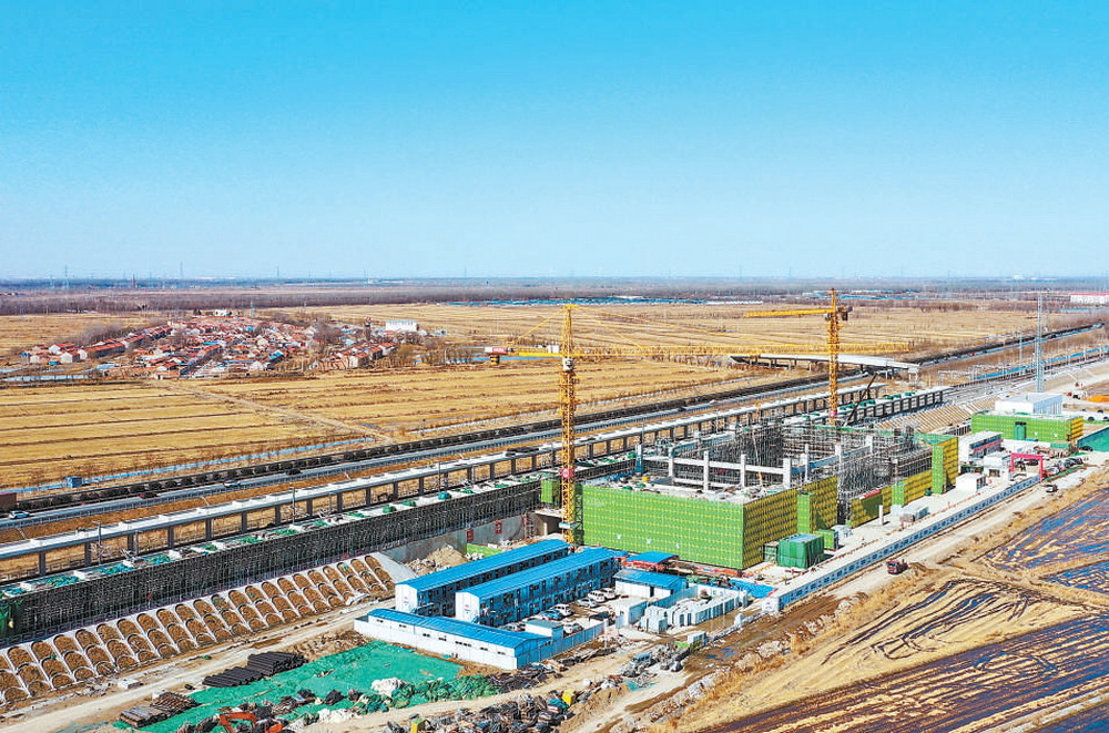 2月26日拍攝的建設中的京濱鐵路周良站（無人機照片）。