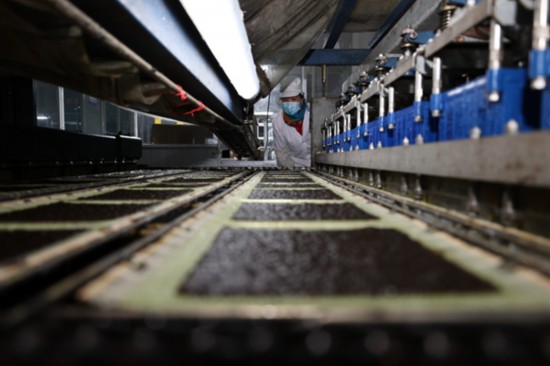 柘汪紫菜產(chǎn)業(yè)園內(nèi)入駐企業(yè)的紫菜生產(chǎn)線。贛榆區(qū)委宣傳部供圖