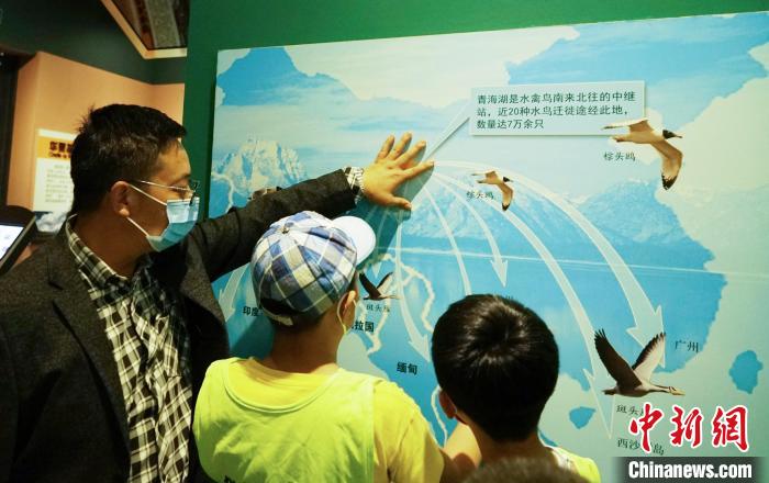 圖為小朋友在青海西寧湟水國(guó)家濕地公園科普館內(nèi)參觀學(xué)習(xí)?！●R銘言 攝