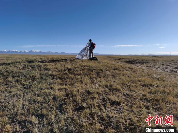 圖為索南達(dá)杰保護(hù)站保護(hù)隊(duì)員在可可西里找到露營(yíng)的葉某。　鄧海平 攝