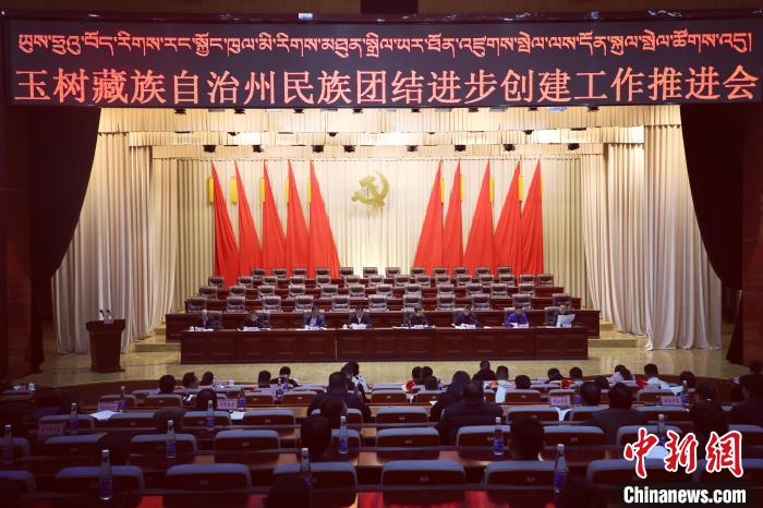 圖為玉樹州民族團結進步創(chuàng)建工作推進會現(xiàn)場?！『F龍 攝
