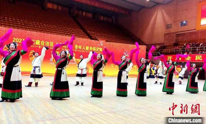 圖為西藏老年舞蹈隊齊跳傳統(tǒng)鍋莊舞?！∝暽＠?攝